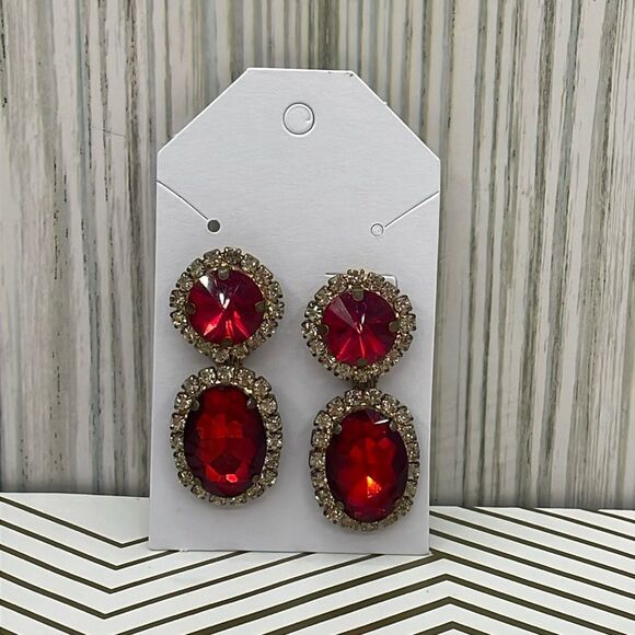 Red - Gem Stone Drop Pendant Necklace Set - Picture 4 of 8